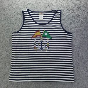 French Navy Nautical Striped Tank Top Anchor Flag Graphic Blue White Size 16 90s
